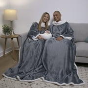 Snuggie Wearable Blanket With Sleeves & Pockets, Sherpa, One Size, Charcoal, 71 x 54