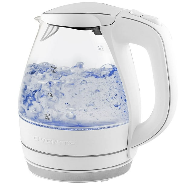 Hervidor eléctrico OVENTE KG83W de vidrio borosilicato de 1,5 L, color blanco