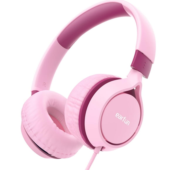 Auriculares EarFun S1 para niños, plegables, con cable, límite de volumen de 85 dB, color rosa