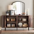 thumbnail image 2 of WAMPAT 64.4" Modern Fluted Sideboard with Slatted Doors and Shelves – Walnut Brown, Ideal for Dining Room or Living Room, 2 of 6