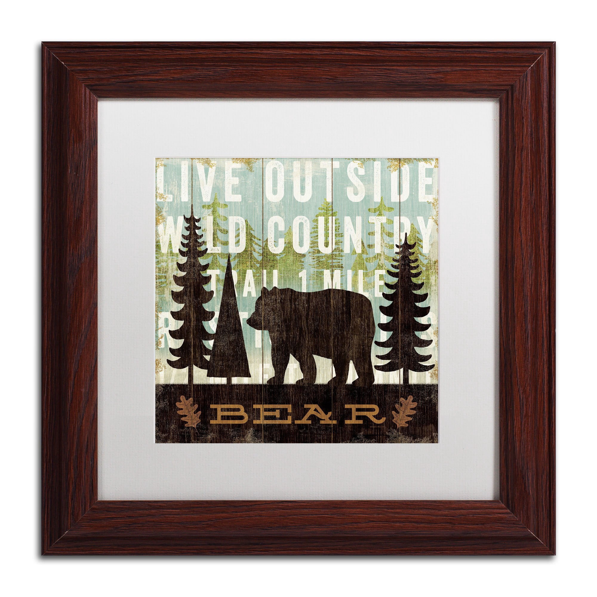 Trademark Fine Art "Simple Living Bear" Canvas Art by Michael Mullan, White Matte, Black Frame