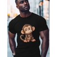 thumbnail image 2 of Cute Monkey Men's T Shirts Funny Animal T-Shirt for Men Crew Neck Tees Cotton Tops, Black, S, 2 of 7