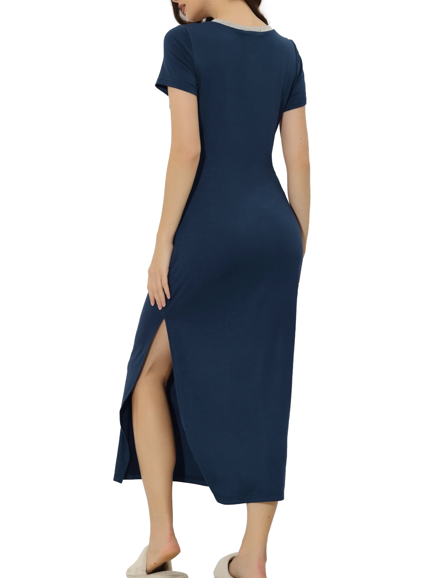 Unique Bargains Womens Sleepwear with Side Slit Nightshirt Lounge Nightgown M Blue