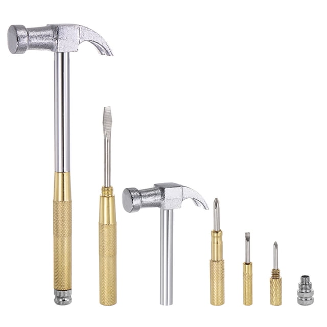 Unique Bargains 2Set 6 in 1 Mini Multifunction Claw Hammer With Slotted Phillips Screwdriver, Gold Tone