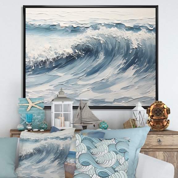 Designart "Gentle Toned Simplistic Ocean Swell II" Beach Floater Framed Wall Art Living Room