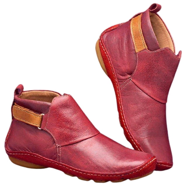 Zapatos ortopédicos Botas planas vintage Zapatos con parte superior del tobillo Botas suaves de Pu Gancho y bucle con suela de Tpr