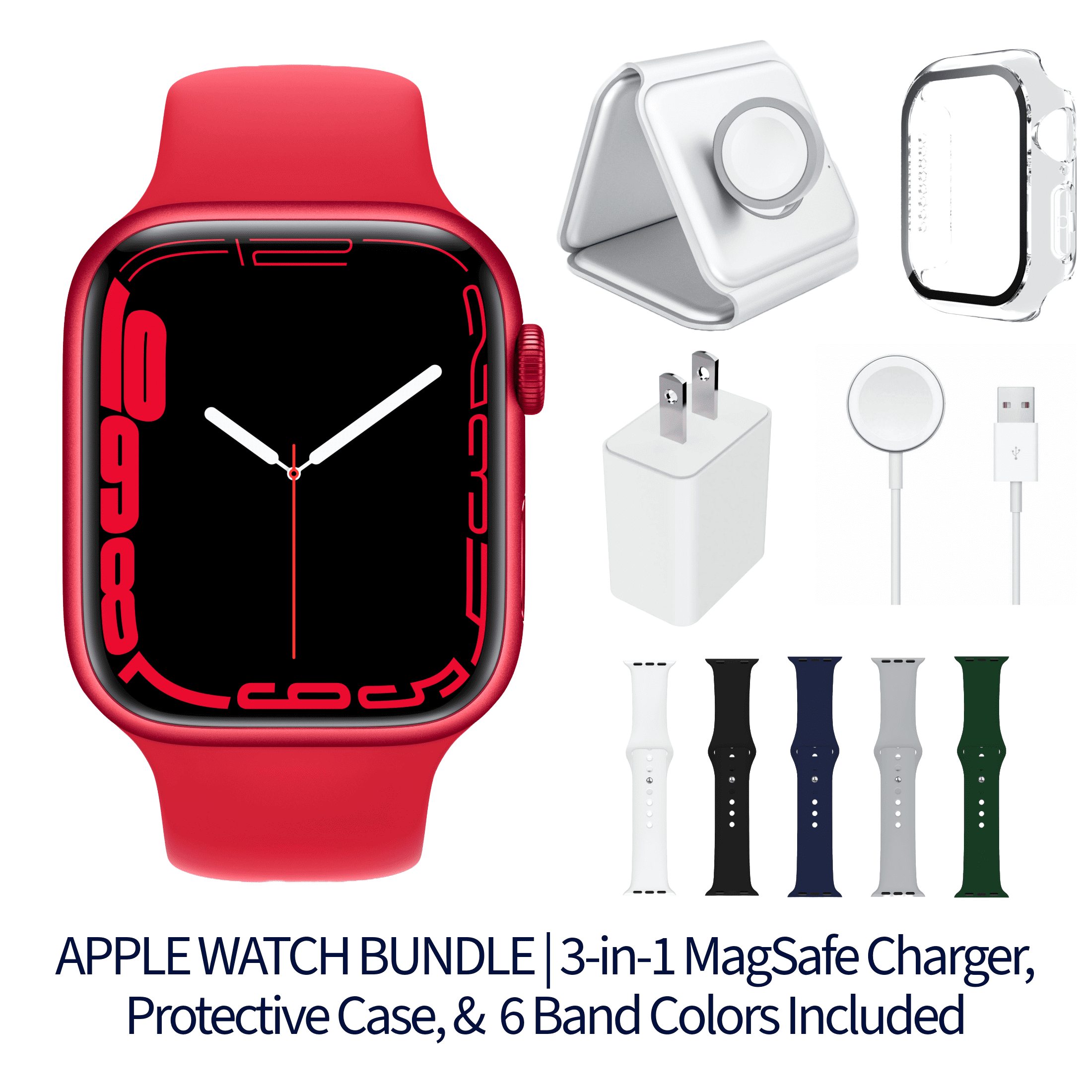 Restored Apple Watch Series 7 Bundle – 45mm Gps Red (2021) – Magnetic Charger & Sport Band Included (Refurbished)