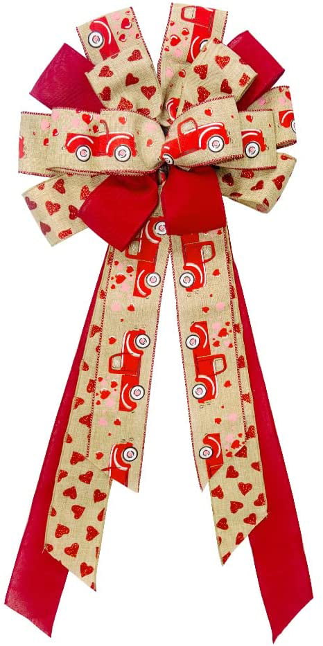 Red Sparkle Hearts Valentines Day Wreath Bow in 2 Size Options 