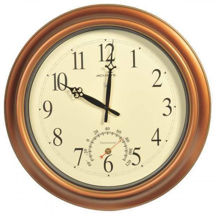 AcuRite 18inch Atomic Metal Copper Outdoor Clock with Thermometer