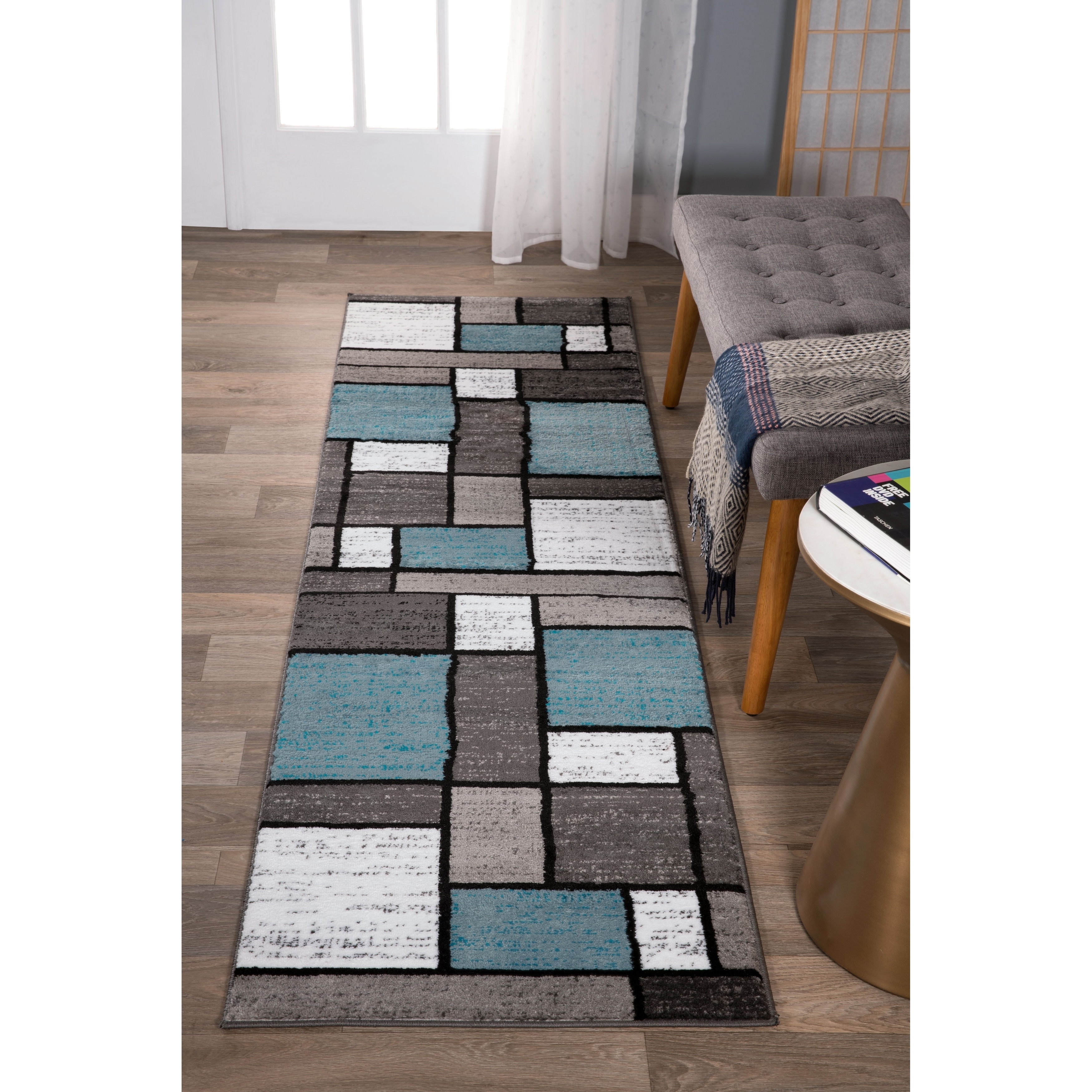 World Rug Gallery Contemporary Modern Boxes Area Rug or Runner