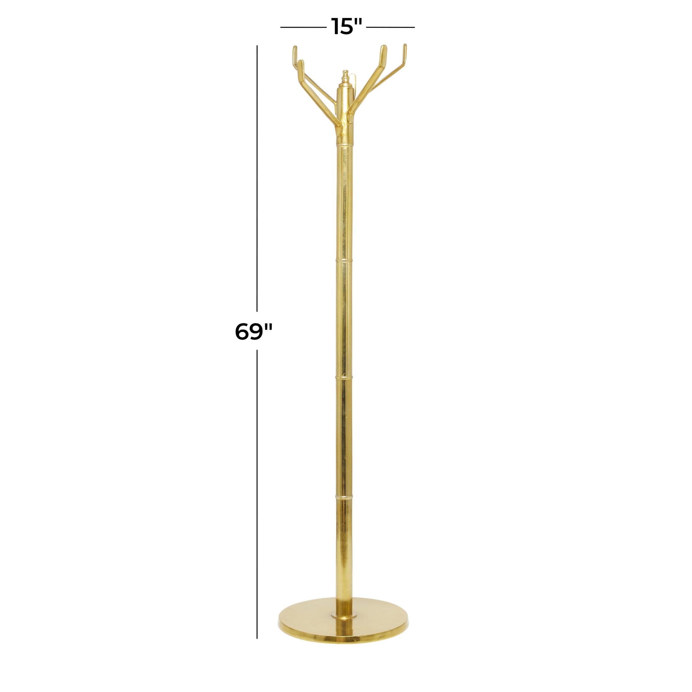 DecMode 15" x 69" Gold Aluminum Metal Sleek 4 Hook Coat Rack, 1-Piece