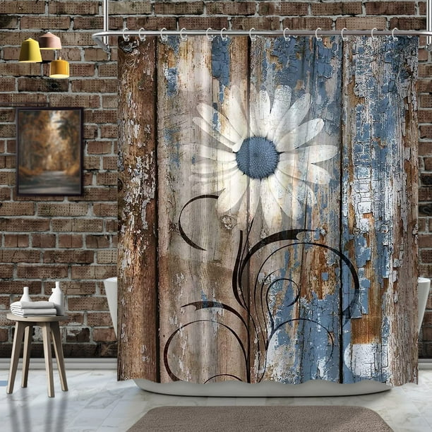 Rustic Daisy Shower Curtains Blue Brown Floral Farmhouse Shower Curtains for Bathroom Spring Country Botanical Bathroom Shower Curtain Sets Waterproof Fabric Decor Walmart Business Supplies