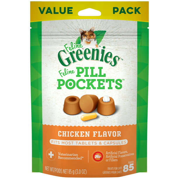 FELINE GREENIES PILL POCKETS Natural Cat Treats, Chicken Flavor, 3 oz