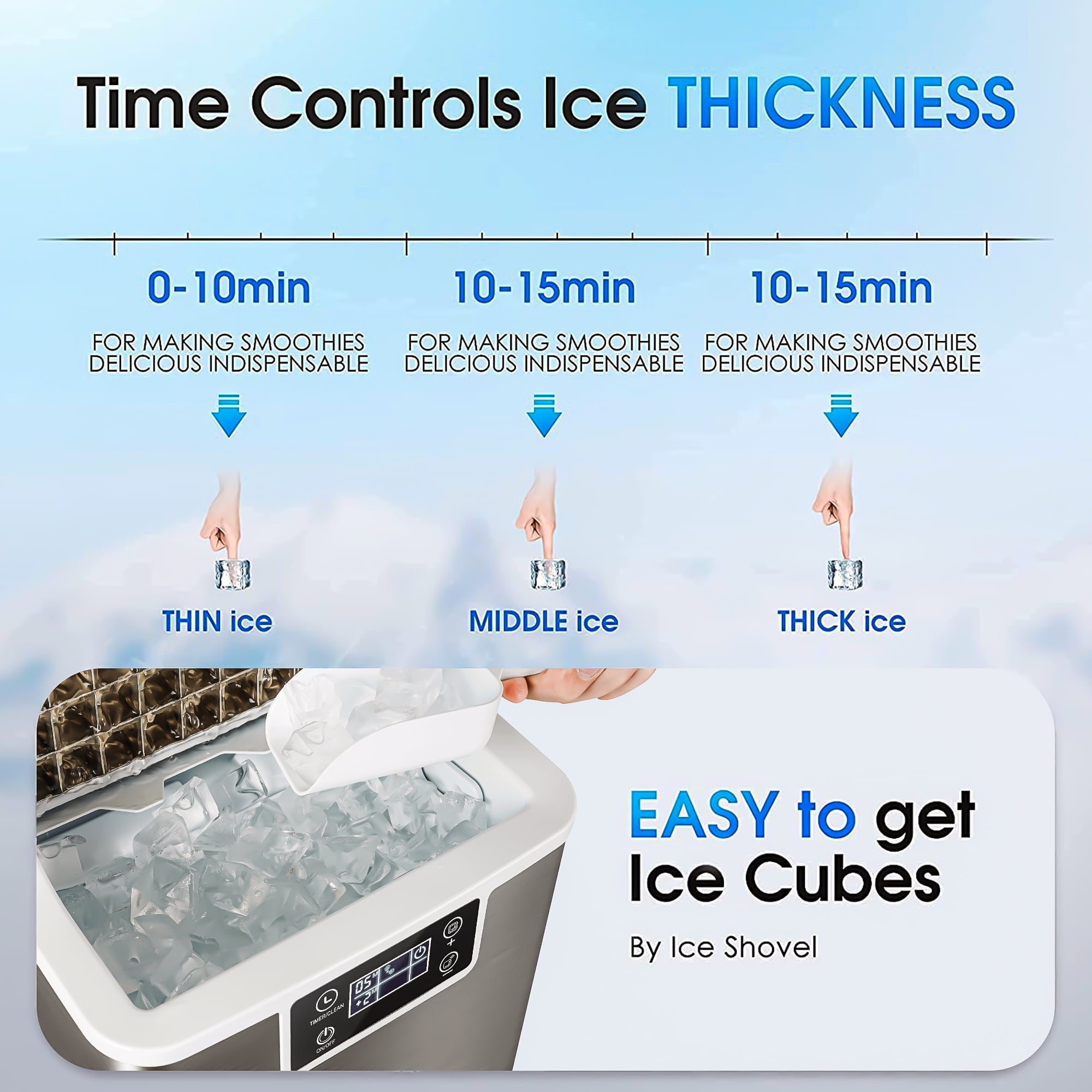 BOSALY Máquina para hacer hielo, 26 libras, 24 horas, máquina de hielo  eléctrica portátil con cuchara de hielo y cesta, perfecta para el hogar