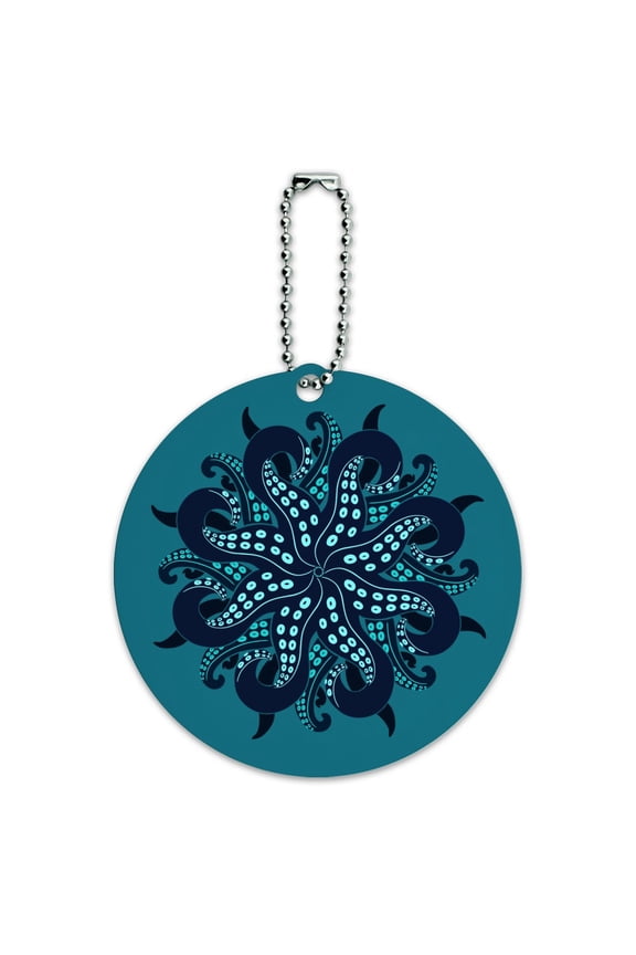 Octopus Squid Tentacles Round Luggage ID Tag Card Suitcase Carry-On