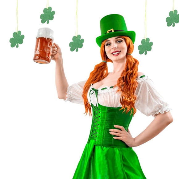 PTOOTP 18Pcs St Patricks Day Hanging Shamrock Decorations Festive Irish Party Props