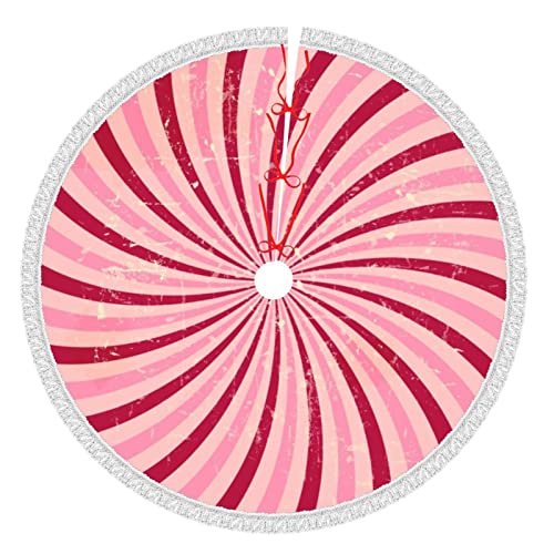 Falda con forma de árbol de Navidad en espiral roja y rosa con borlas y encaje