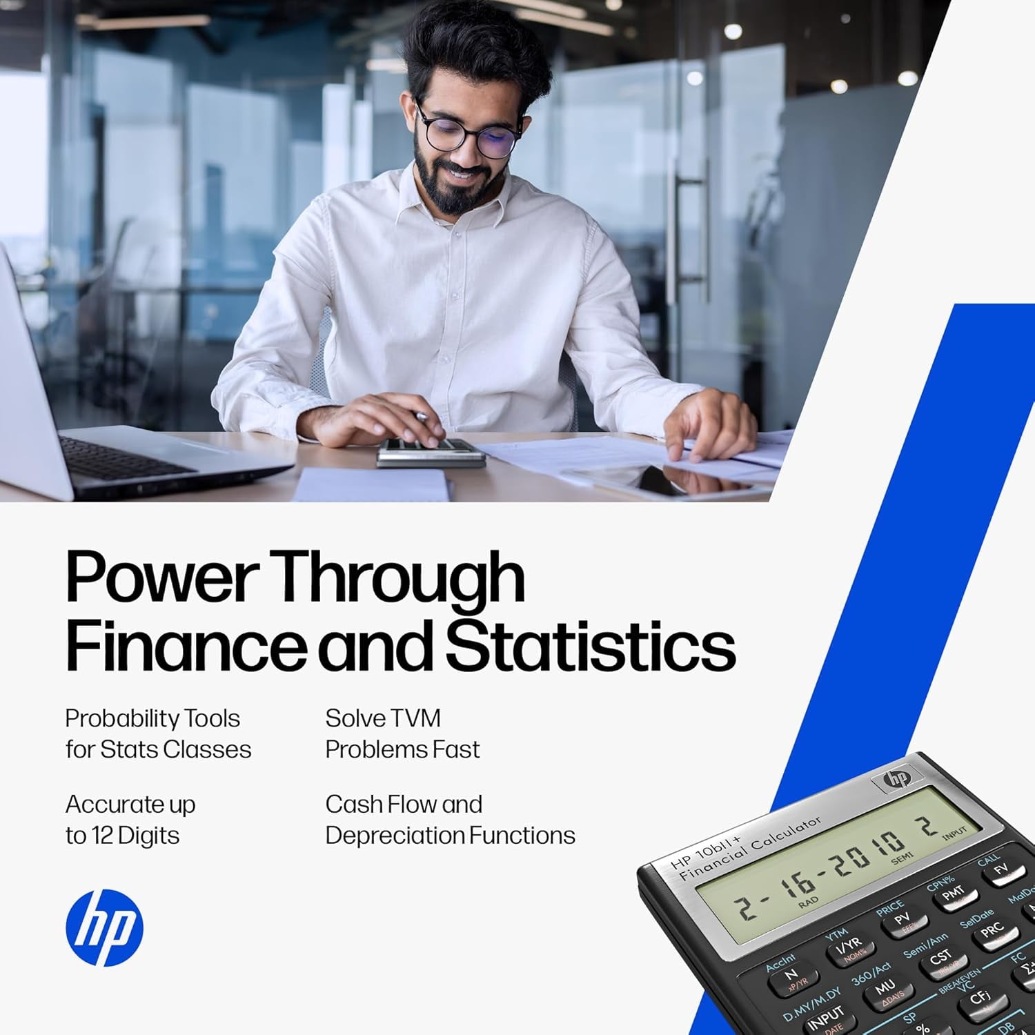 HP 10bII+ Financial Calculator, Business and Accounting Calculator with 100+ Functions, Exam Approved, Includes Case and Cloth