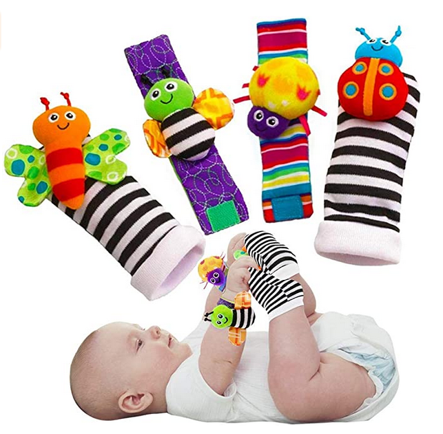4PCS Baby Rattle Toys, Cute Foot Finder Baby Toy with Sensory ...