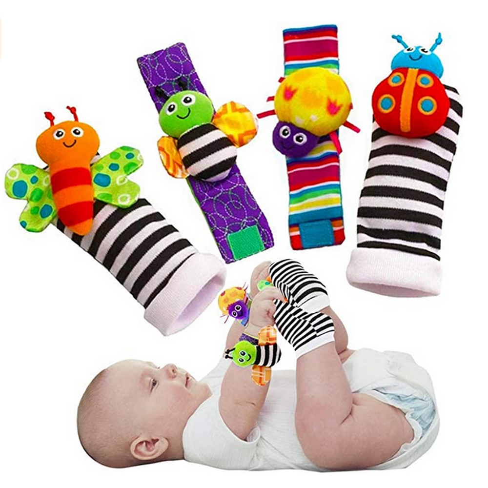 4PCS Baby Rattle Toys, Cute Foot Finder Baby Toy with Sensory