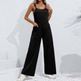 thumbnail image 5 of Summer Saving Wycnly Clearance Womens Jumpsuits Casual Summer Spaghetti Strap Loose Straight Leg Pocket Jumpsuits Trendy Solid Square Neck Sleeveless Long Rompers for Women, 5 of 5