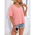 thumbnail image 6 of Womens Summer V Neck T Shirts Casual Short Sleeve Flowy Tops Cute Loose Fit Basic Tees Pink M, 6 of 9