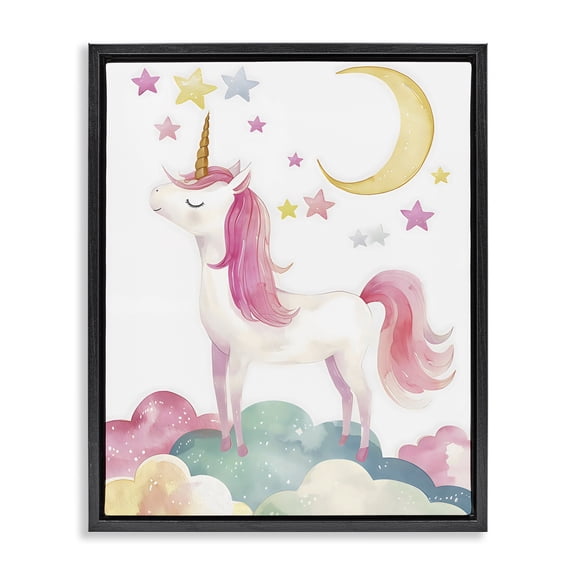 Stupell Industries Unicorn Standing On Clouds Black Framed Floater Canvas Wall Art, design by Creative Studio