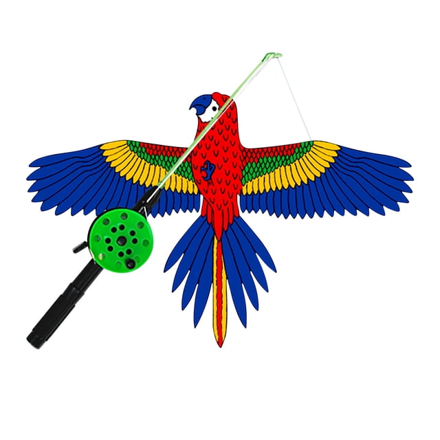 E Parrot Kite 30Cm With Fishing Rod, Kids Outdoor Toy Dynamic Flying, Lightweight Design Park Activity