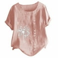 thumbnail image 3 of Outfmvch T Shirts for Women Linen Shirts for Women Floral Print Short Sleeve O-Neck Plus Size T-Shirt Top Blouse Summer Tops for Women 2023 Trendy Pink S, 3 of 4