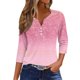 thumbnail image 1 of Camiseta para Mujer Camiseta Estampada Botón Manga 3/4 Fin de Semana Diario Moda Básica Cuello en V Top Regular Rosa/2XL, 1 of 5