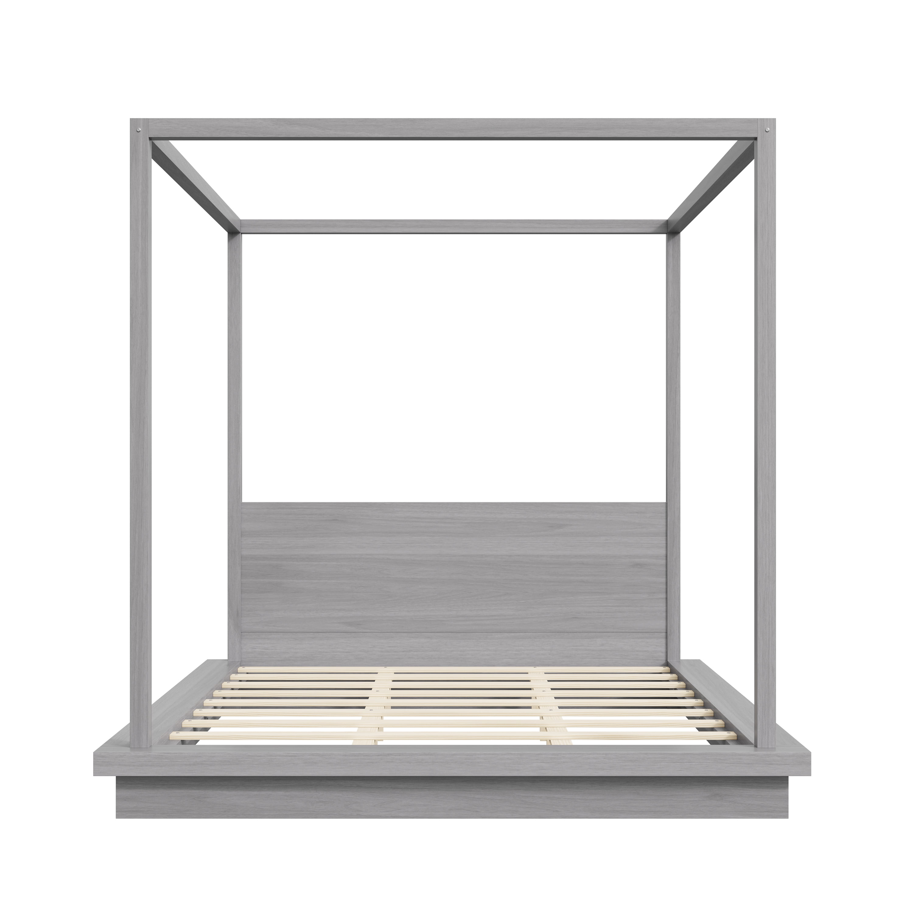 Euroco Wood King Size Canopy Bed, Four Poster Platform Bed, No Box Spring Needed, Gray