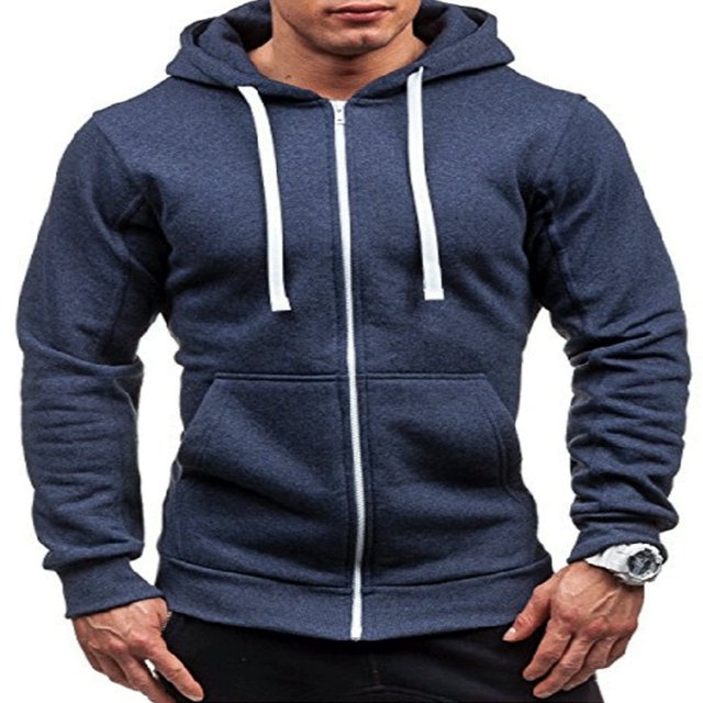 Men Fall Winter Hoodies Long Sleeve Tracksuit Zip Slim Hooded Coat Male Jacket Plus Size