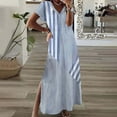 thumbnail image 2 of asdoklhq Holiday Dresses Women Fashion Printing Vent Short Sleeve-Neck Dress Sky Blue XL, 2 of 6