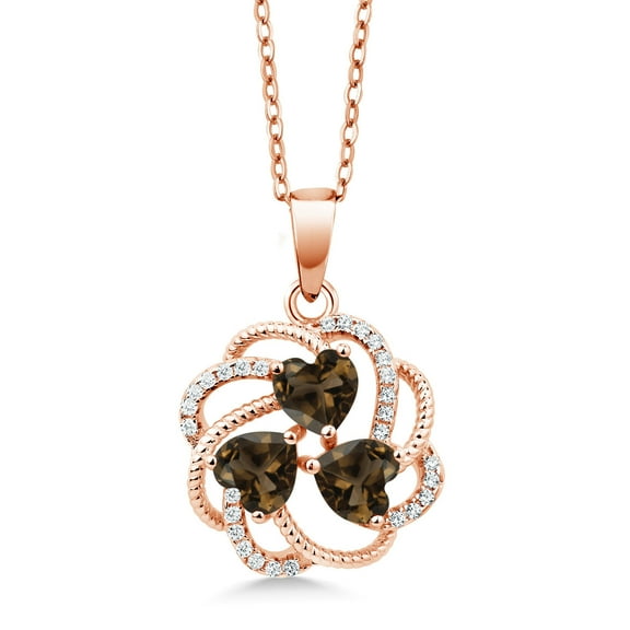 Gem Stone King 1.66 Ct Heart Shape Brown Smoky Quartz 18K Rose Gold Plated Silver Pendant