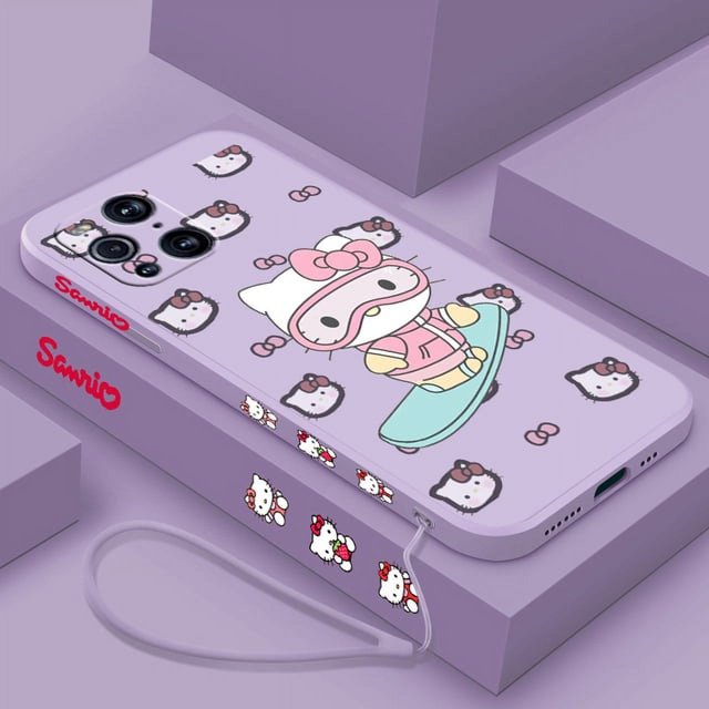 wangyu Sanrio Cute Hello Kitty Phone Case For OPPO Find X2 X3 X5 Pro Lite Neo Reno 2 Z 5 6 7 8 10 Lite Pro Liquid Left Rope Shell Cover