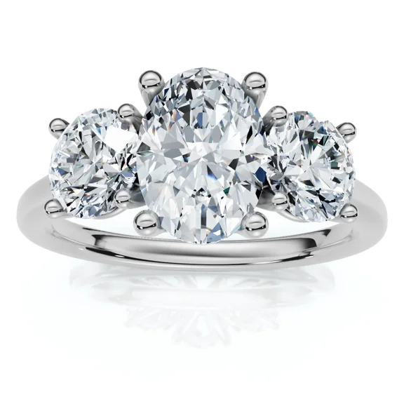 Pompeii 2Ct TWW Oval Lab Grown 3-Stone Diamond Engagement Ring in White or Yellow Gold