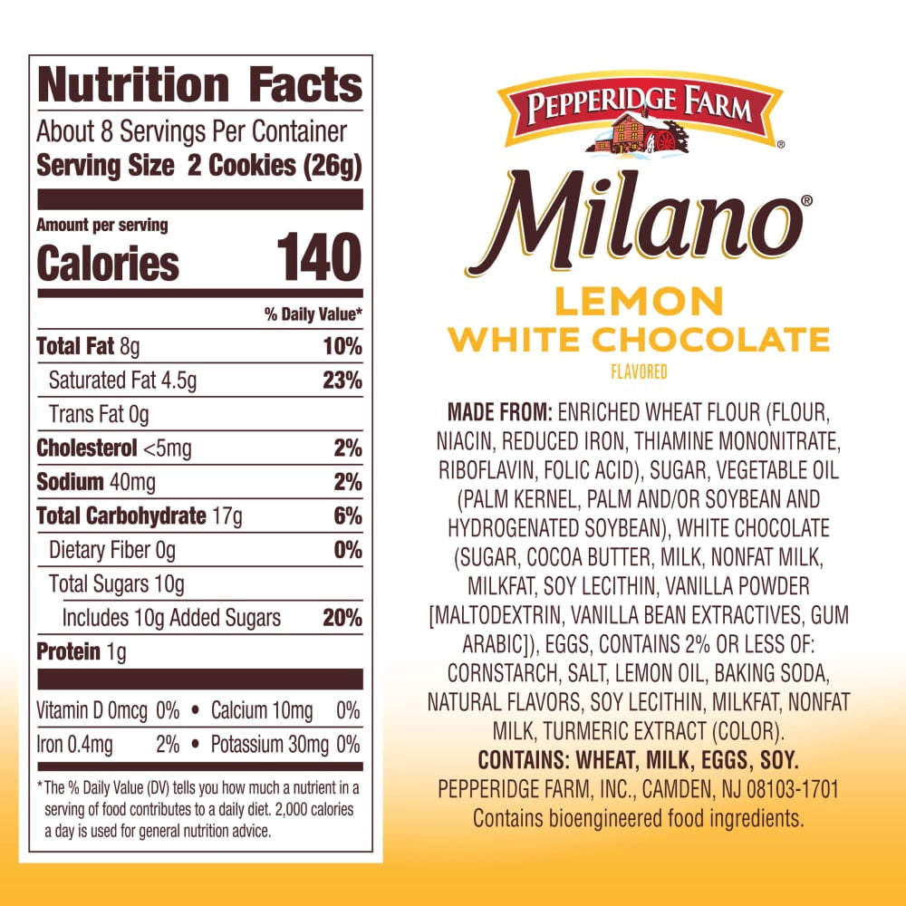 Pepperidge Farm Milano White Chocolate Lemon Flavored Cookies 7 oz - 5 Pack