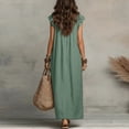 thumbnail image 3 of BOMYJESK Dresses for Women Ruffle Sleeve V Neck 2026 Cotton Linen Dress Casual Summer Maxi Dresses Beach Vacation Outfits with Side Pockets Light Green L, 3 of 5