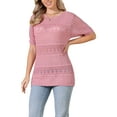thumbnail image 4 of INSPIRE CHIC Crochet Tops for Women's Summer Sweater Lightweight Short Sleeve Pullover Knit Top M Pink, 4 of 6