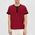 thumbnail image 2 of Summer Mens Clothes Crew Neck Casual Half Button Short Sleeves Pullover Summer Classic Basic Tee Shirts - Red∣2XL, 2 of 7