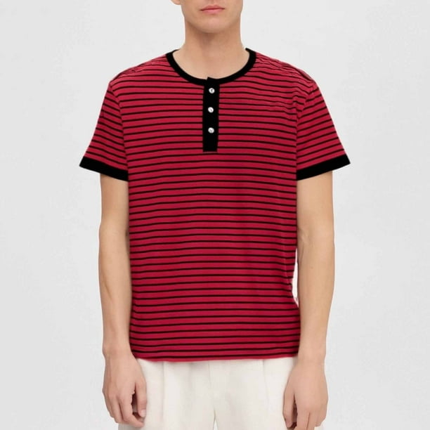 Tops para hombre, blusas y camisas de manga corta con cuello redondo para hombre, blusas casuales de moda para hombre con cuello redondo, medio botón, manga corta, blusas de poliéster para hombre