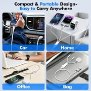 Atzeste 3-in-1 Fast Charging Cable 90W Charger, Type C/Lightning/Magnetic Multi Charge Dock with USB/Type C Input, Portable Designed for iWatch Series, iPhone 17-11, Car-4FT
