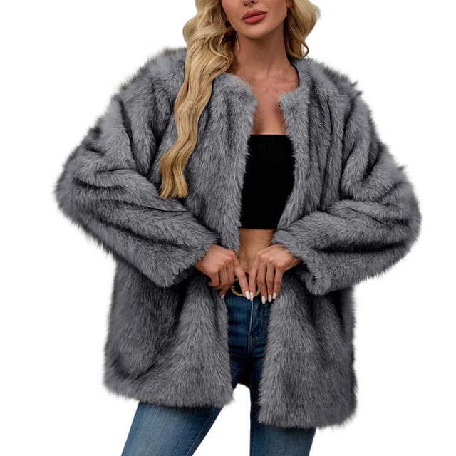 Hvobtty Veste en Molleton Décontractée à Manches Longues pour Femmes, Manteau Chaud en Fausse Fourrure pour Femmes Dames, Manteau d'Hiver Uni à Col Rond