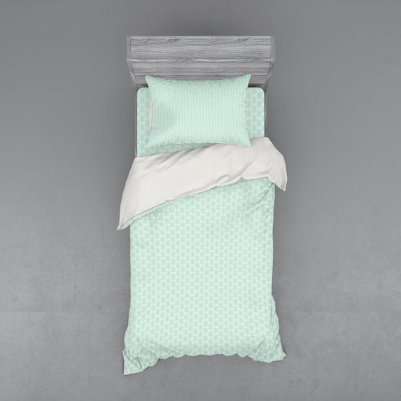 Ambesonne Ethnic Bedding Set 3 Pcs, Outline Floral Oriental Art, Twin, Pale Green and Pale Blue