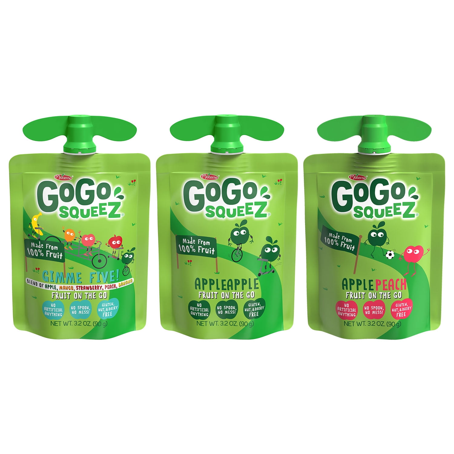 GoGo squeeZ Applesauce and Fruit Puree, Apple Apple, Apple Peach, and Gimme Five! Snack Pouches Variety Pack, 3.2 oz, 40 Pack