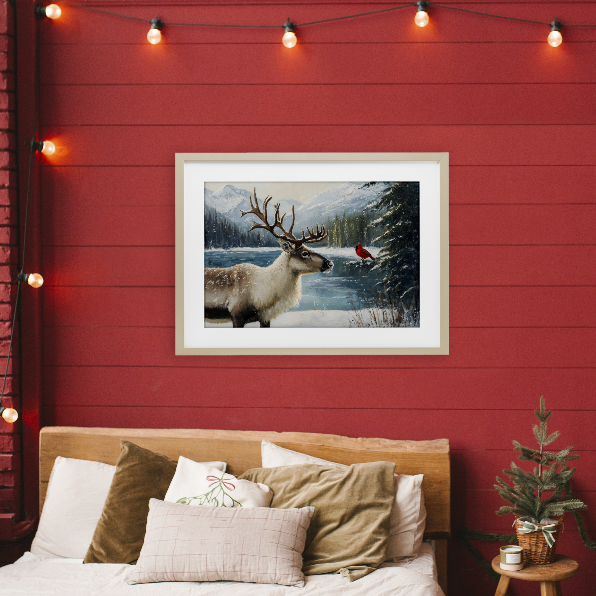 Christmas Conversation In Wild Birch Framed Print Under Glass, design by Petal Prints Design