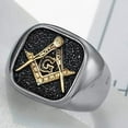 thumbnail image 5 of Stainless Steel Silver Gold Two Tone Signet Style Masonic Freemason Ring, 5 of 7