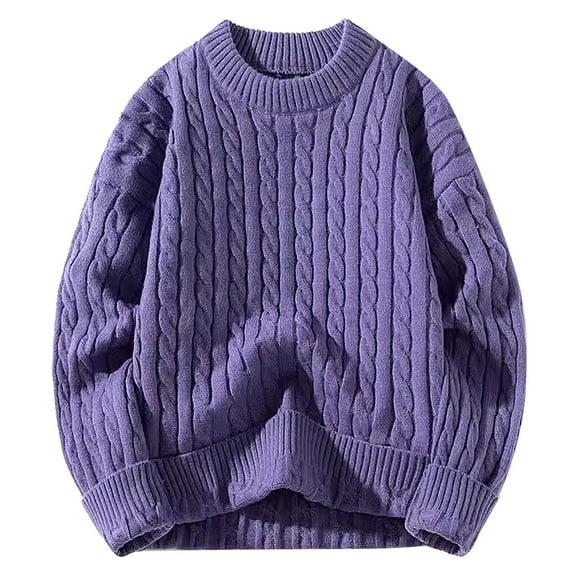 JTieacloth Mens Lightweight Sweaters Men's Winter Round Neck Sweatshirt Casual Pullover Knit Sweater Warm Thick Knitwear(Purple)