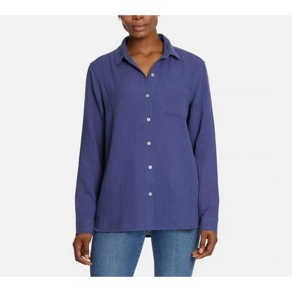 Jessica Simpson Ladies' Size X-Large (16-18), Gauze Button Front Shirt, Blue