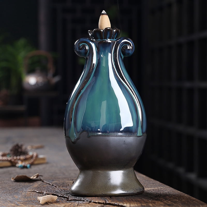 Ceramic Incense Burner,Ruyi Bottle Shaped Household Backflow Aromatherapy Holder Waterfall Zen Smoke Incense Burner Garden Yoga Meditation Home Decor
